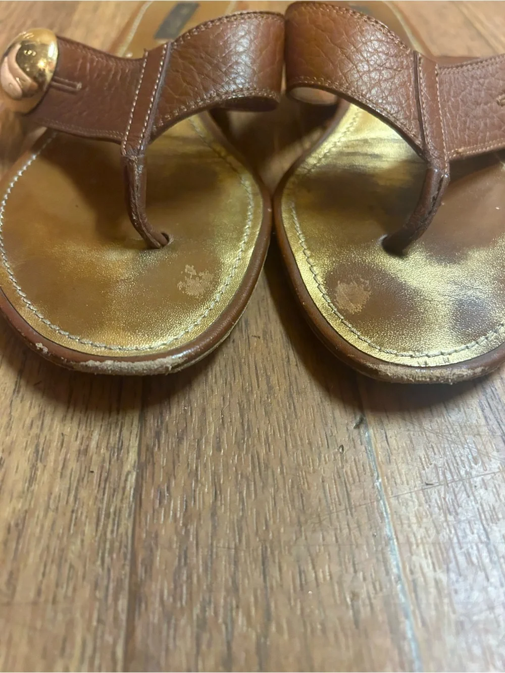 Louis Vuitton Brown Leather Thong Sandals with Gold Accent